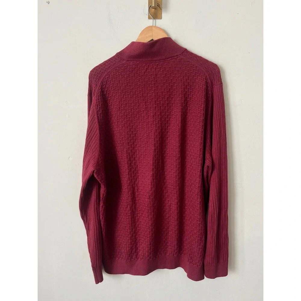 Tommy Bahama Mens Large Burgundy Red Mock Neck Button Sweater  Preppy academia
